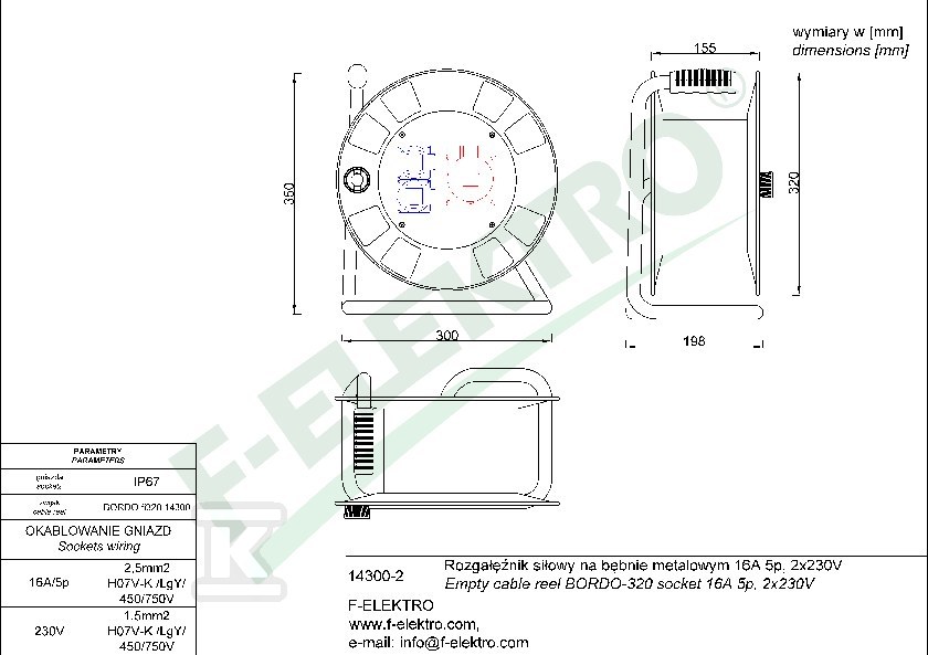 Rozgałęźnik bębnowy, BORDO-320 32A 5p, - 14300-207